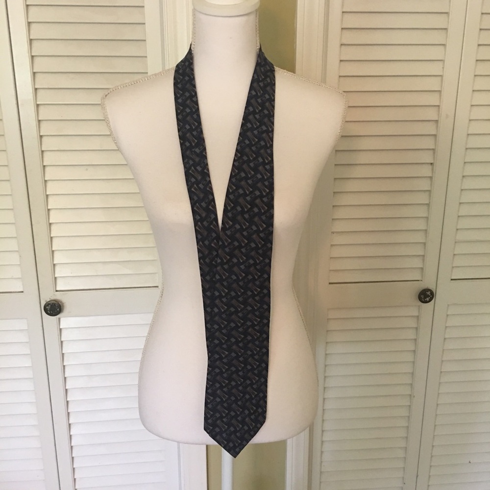 Vintage Oscar de la Renta Elegant Blue Patterned Men's Silk Tie Made in USA